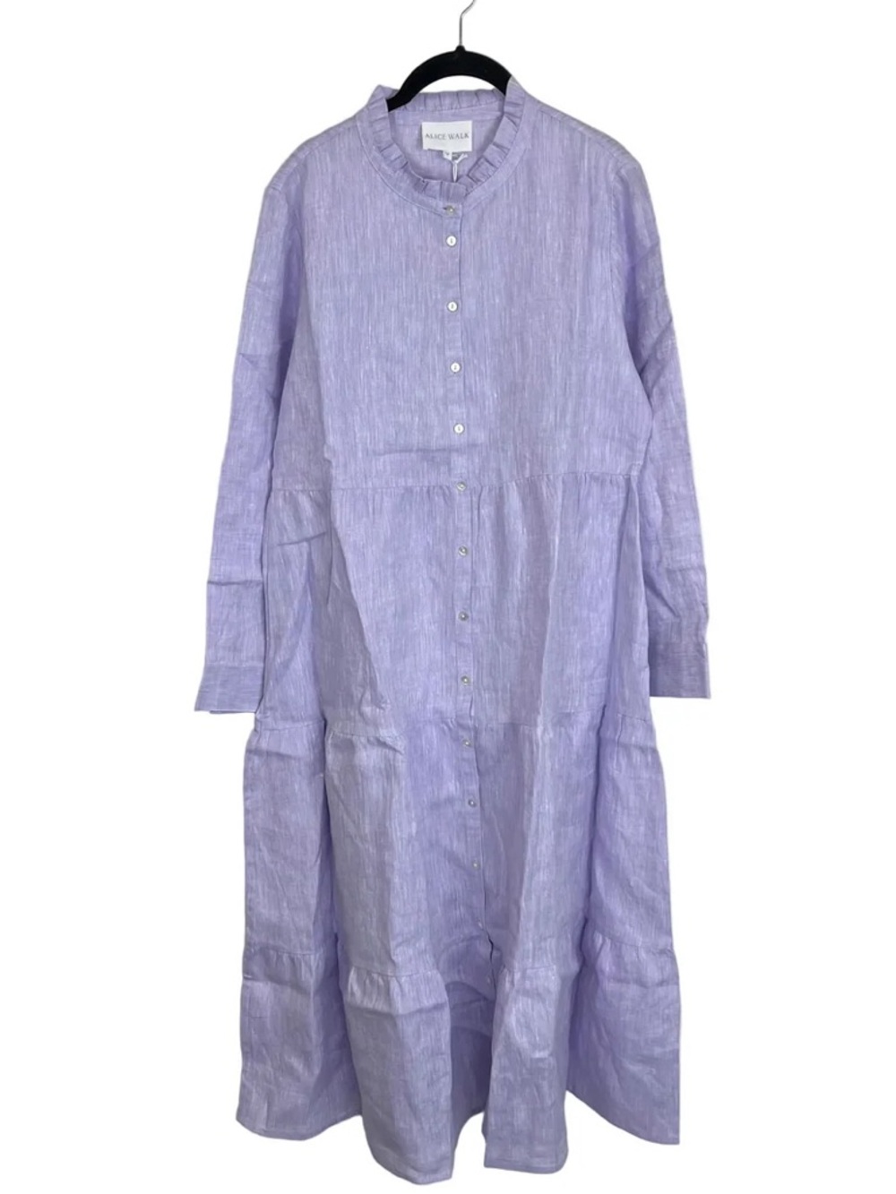 ALICE WALK Lilac Button-Front Tiered Dress Maxi Linen NEW $295 Large
